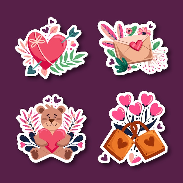 Free vector flat valentine's day stickers collection