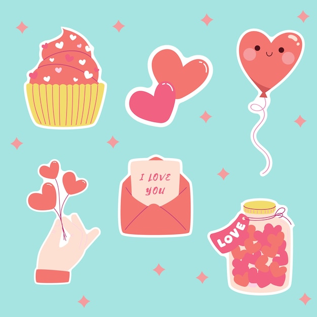 Free vector flat valentine's day stickers collection