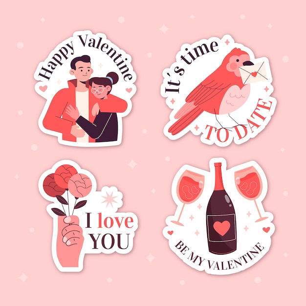 Free vector flat valentine's day stickers collection