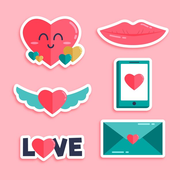 Flat valentine's day stickers collection