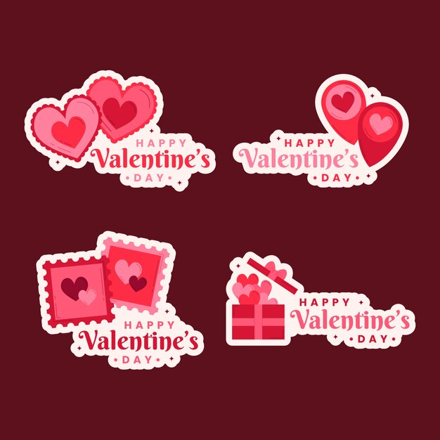 Flat valentine's day stickers collection