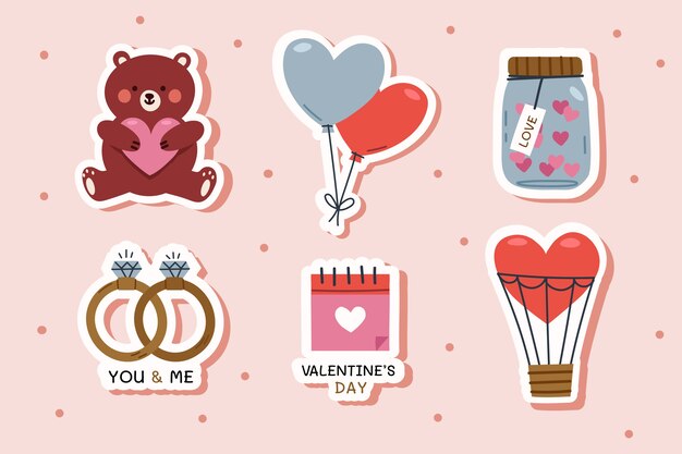 Flat valentine's day stickers collection