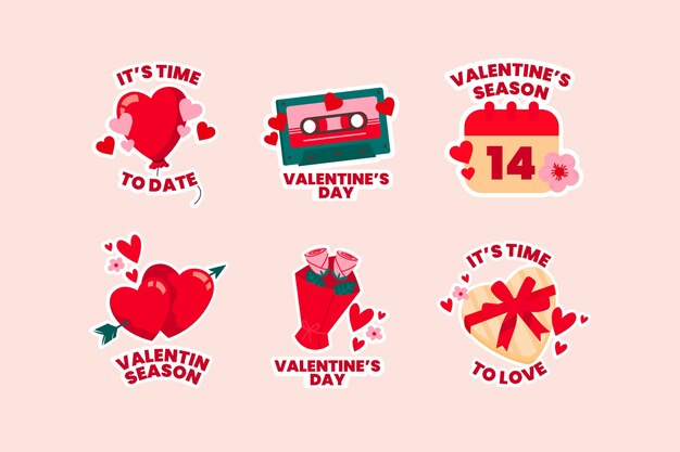 Flat valentine's day stickers collection