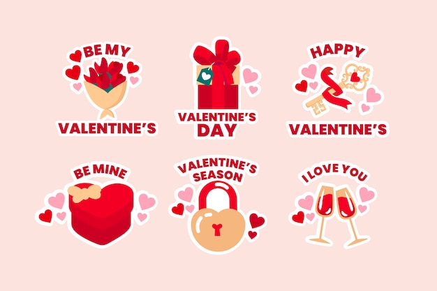 Flat valentine's day stickers collection