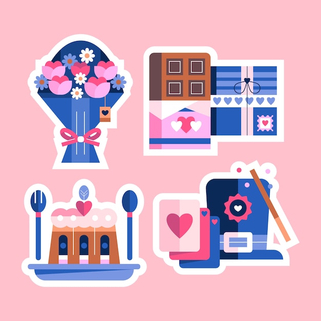 Flat valentine's day stickers collection