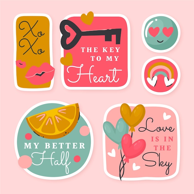 Flat valentine's day stickers collection