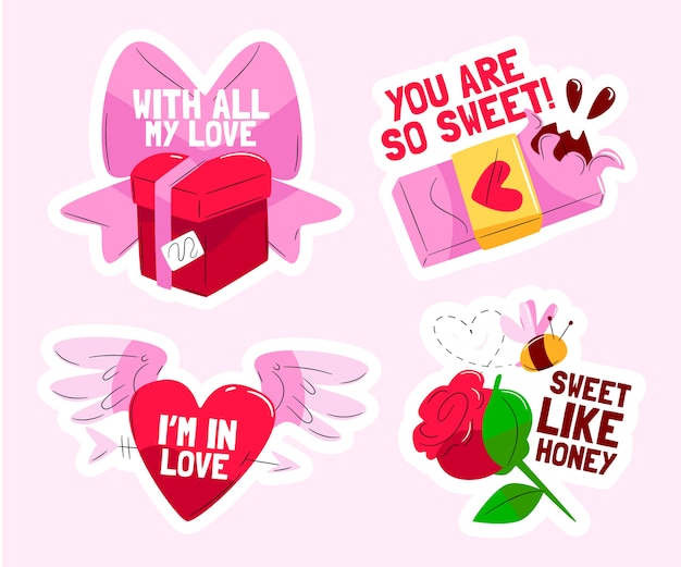 Free vector flat valentine's day stickers collection