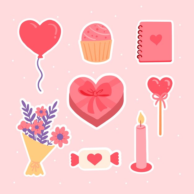 Flat valentine's day stickers collection