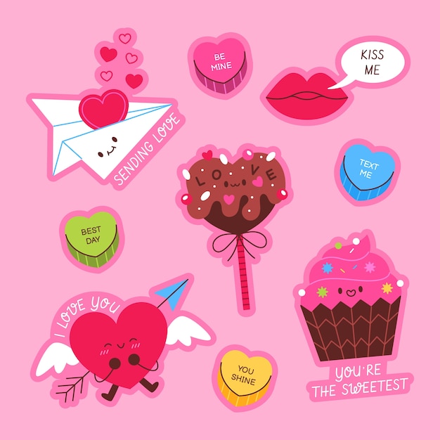 Free vector flat valentine's day stickers collection