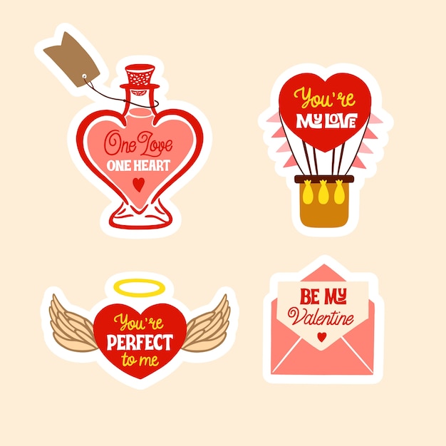 Flat valentine's day stickers collection