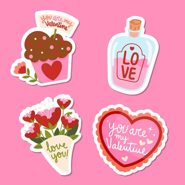 Free vector flat valentine's day stickers collection