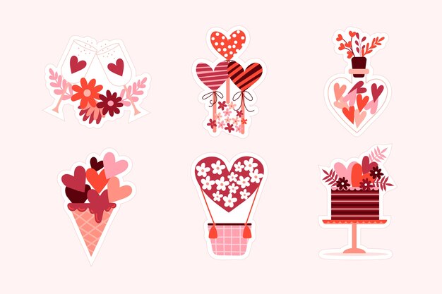 Flat valentine's day stickers collection