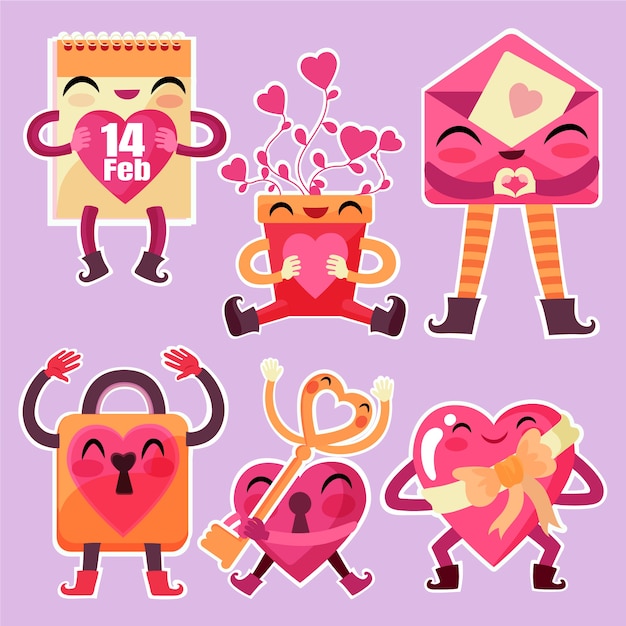 Flat valentine's day stickers collection