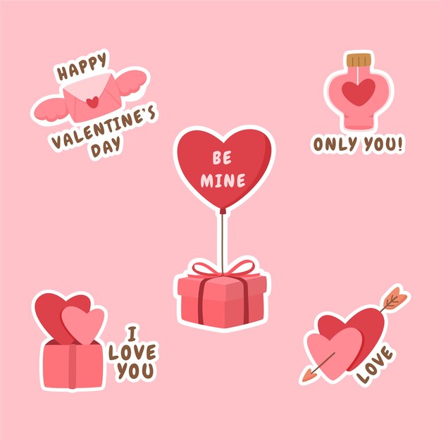 Flat valentine's day stickers collection