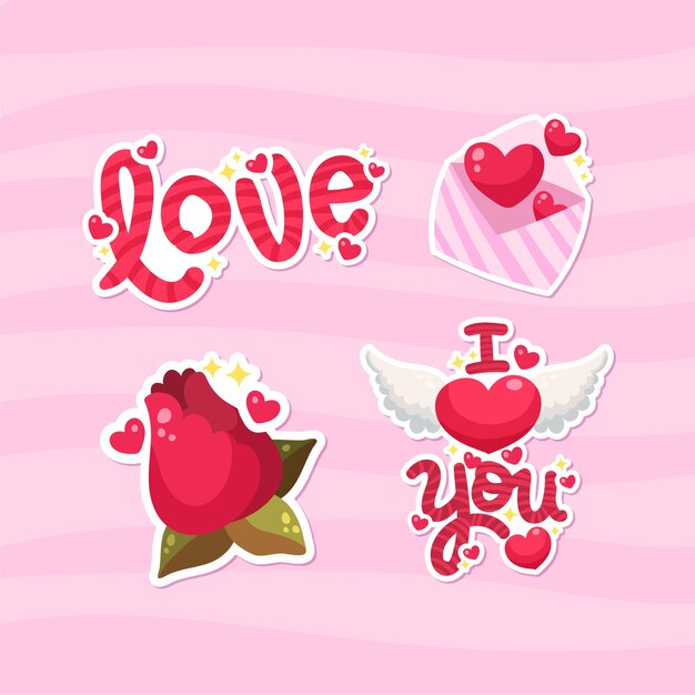 Flat valentine's day stickers collection