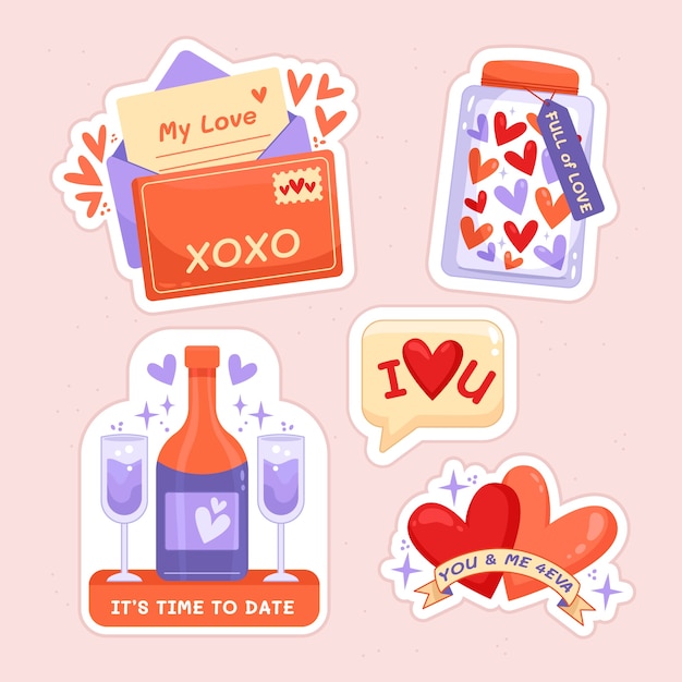 Flat valentine's day stickers collection