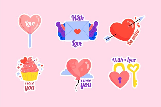 Flat valentine's day stickers collection