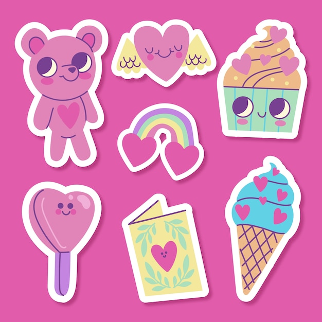 Flat valentine's day stickers collection