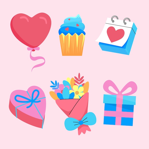 Flat valentine's day stickers collection