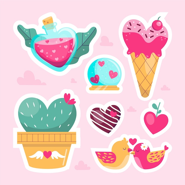 Flat valentine's day stickers collection