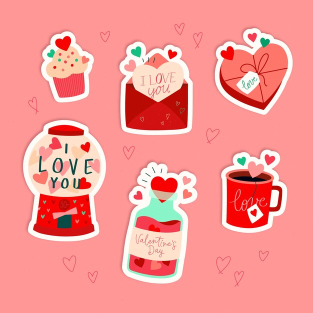 Flat valentine's day stickers collection