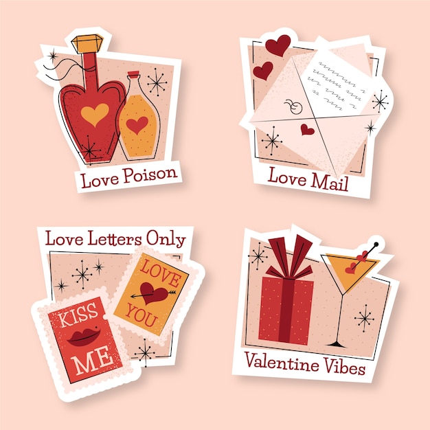 Коллекция плоских наклеек на День святого Валентина