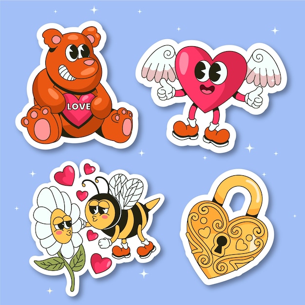 Flat valentine's day stickers collection