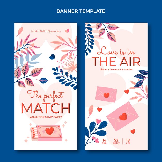 Flat valentine's day vertical banners set