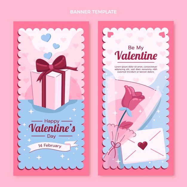 Flat valentine's day vertical banners set