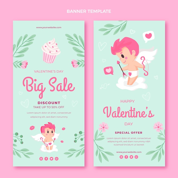 Free vector flat valentine's day vertical banners set