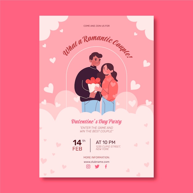 Flat valentine's day vertical flyer template