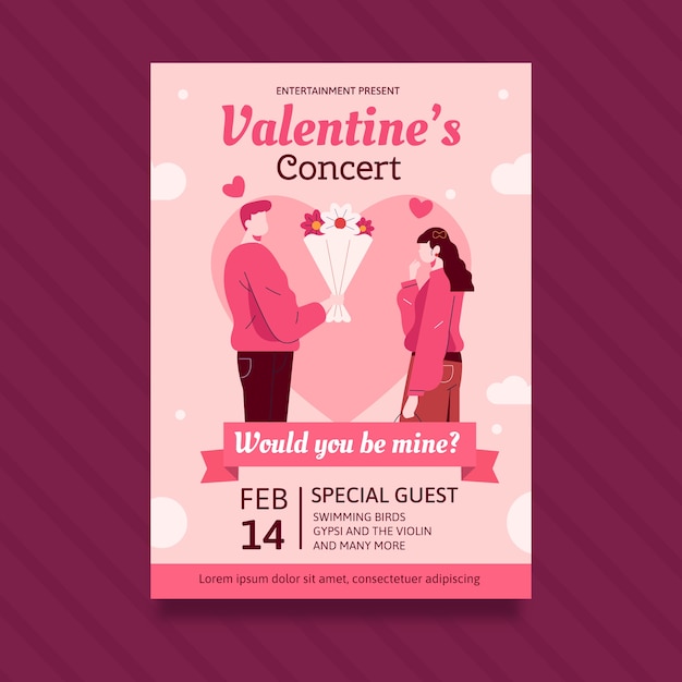 Free vector flat valentine's day vertical flyer template