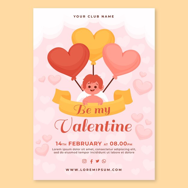 Flat valentine's day vertical flyer template