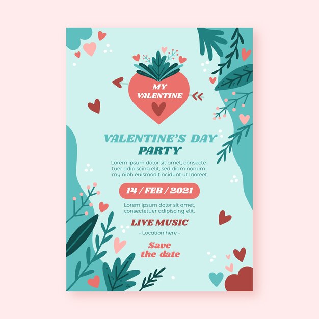 Flat valentine's day vertical flyer template