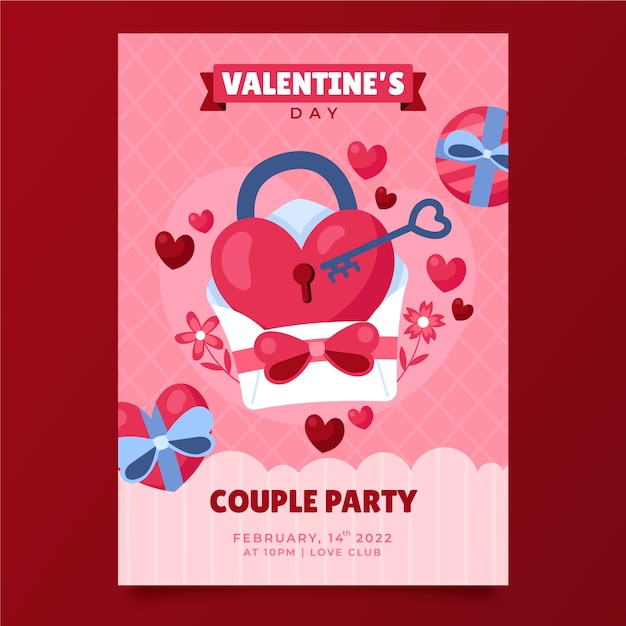 Free vector flat valentine's day vertical flyer template