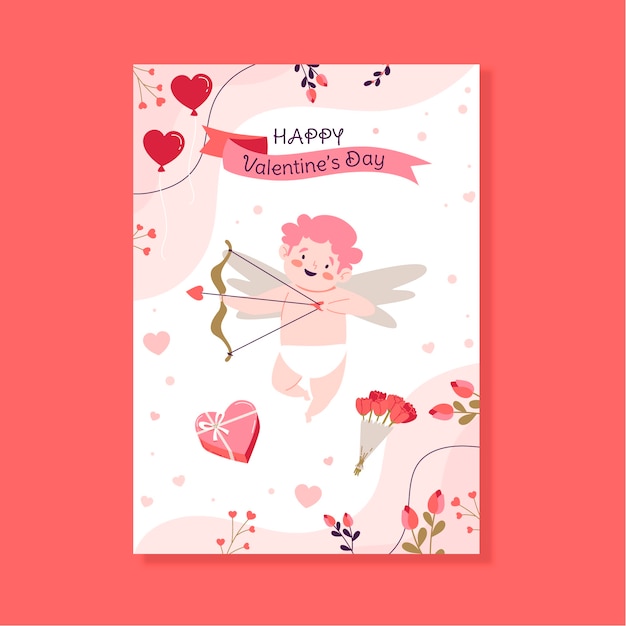 Free vector flat valentine's day vertical flyer template