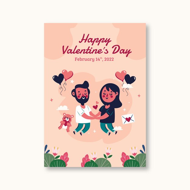 Flat valentine's day vertical flyer template