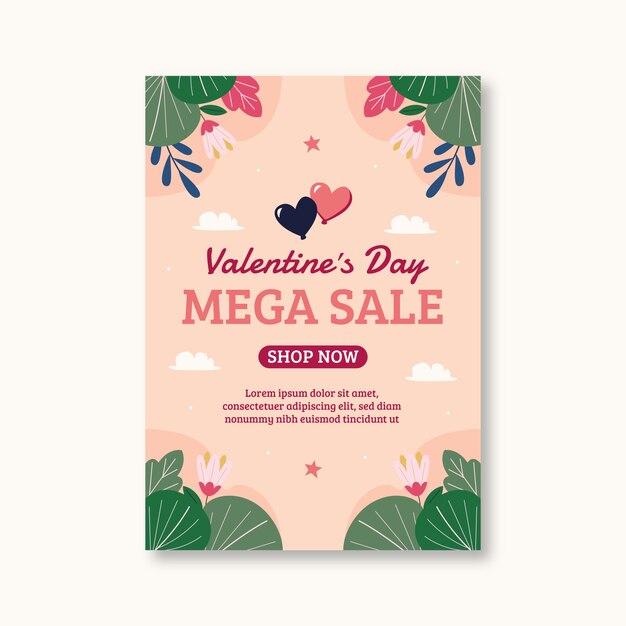 Flat valentine's day vertical flyer template