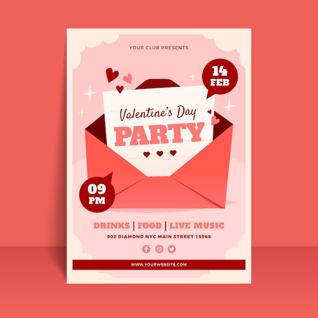 Flat valentine's day vertical flyer template