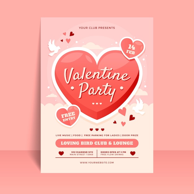 Free vector flat valentine's day vertical flyer template