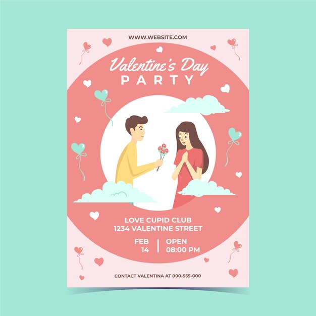 Flat valentine's day vertical flyer template