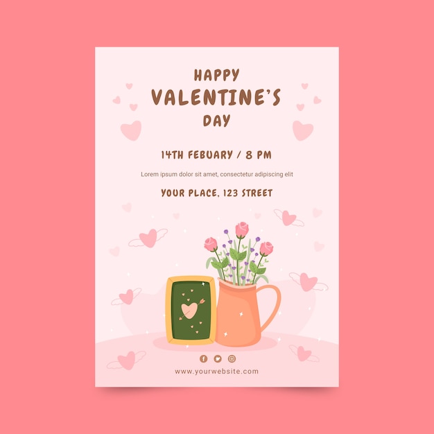 Flat valentine's day vertical flyer template