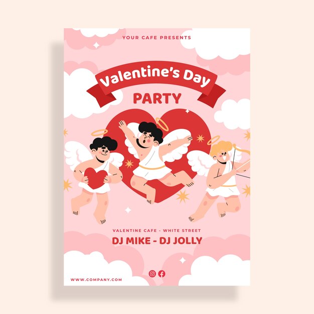 Flat valentine's day vertical flyer template