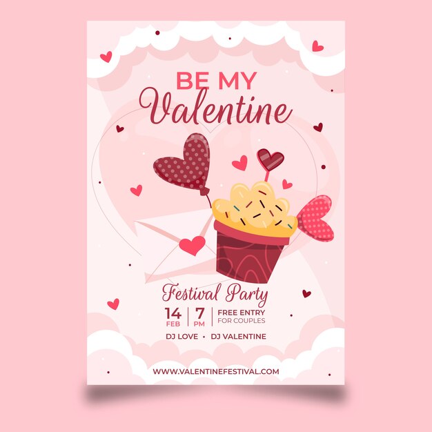 Flat valentine's day vertical flyer template