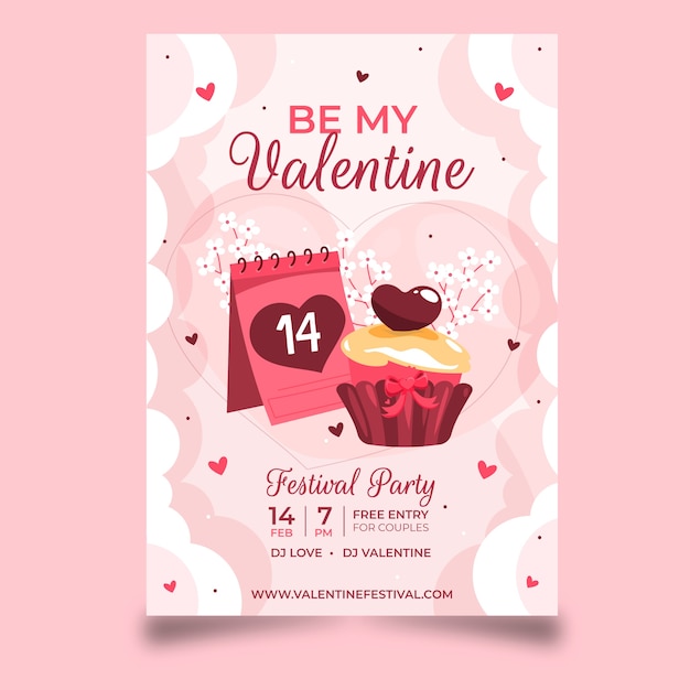 Flat valentine's day vertical flyer template