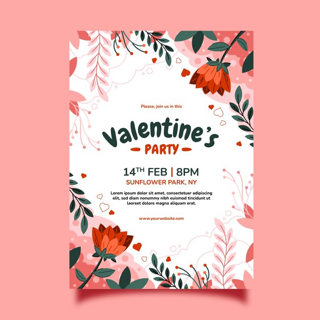 Free vector flat valentine's day vertical flyer template