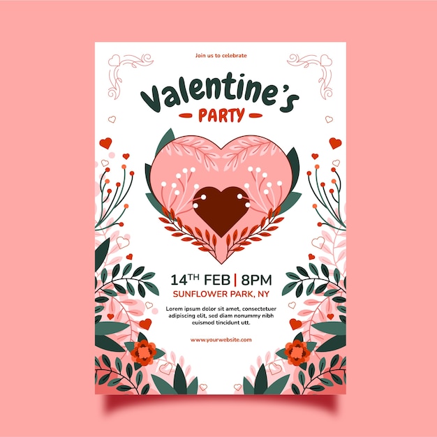 Flat valentine's day vertical flyer template