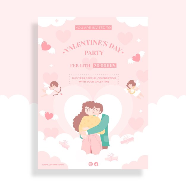 Flat valentine's day vertical flyer template