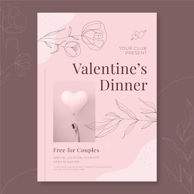 Flat valentine's day vertical poster template