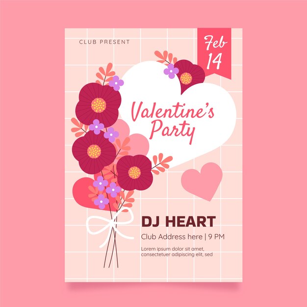 Flat valentine's day vertical poster template